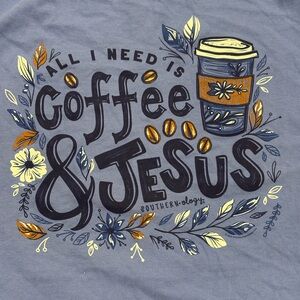 Southernology Coffee and Jesus Comfort Color Mystic T-Shirt In Blue Size XL NWT